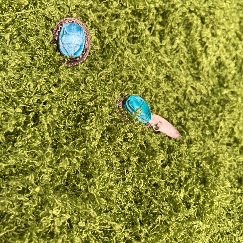 Sterling Silver Vintage Blue Scarab Bead Cuff Links